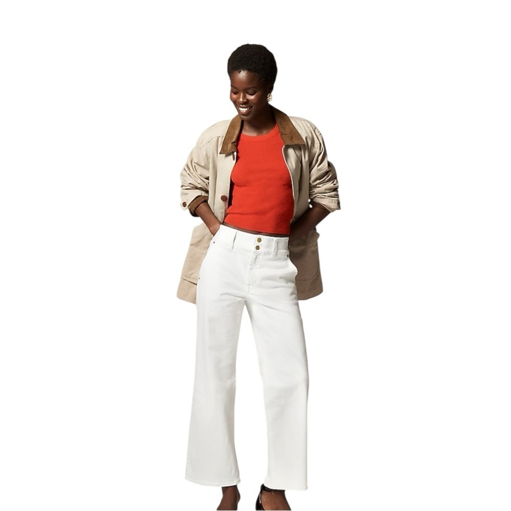 J Crew White Slim Wide Jean with Stacked Buttons Womens Size Tall 27